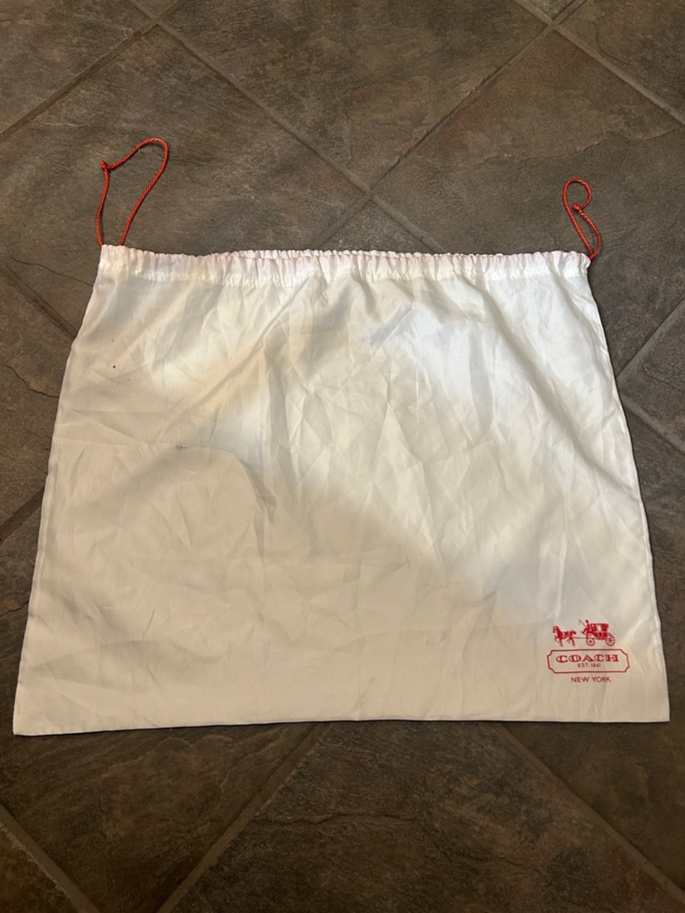 Vintage Coach White Drawstring Red Horse Carriage Logo Large